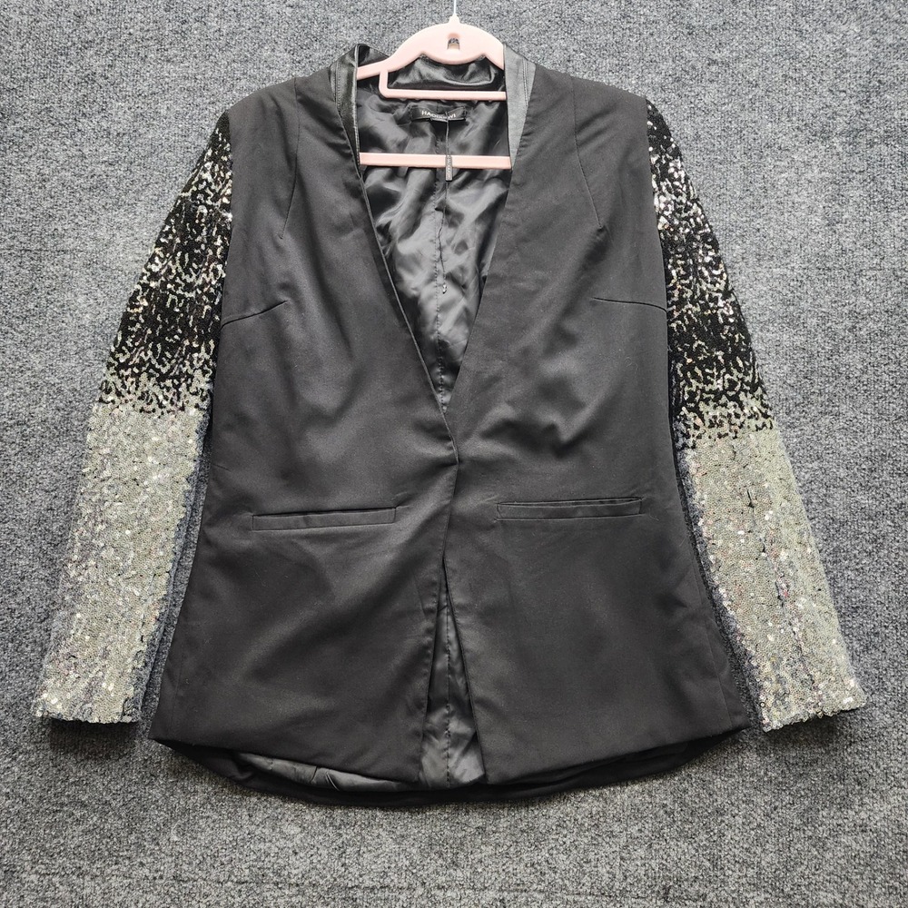 HAODUOYI Women Sequin Sleeve Tuxedo Blazer Party Evening Jacket Size L